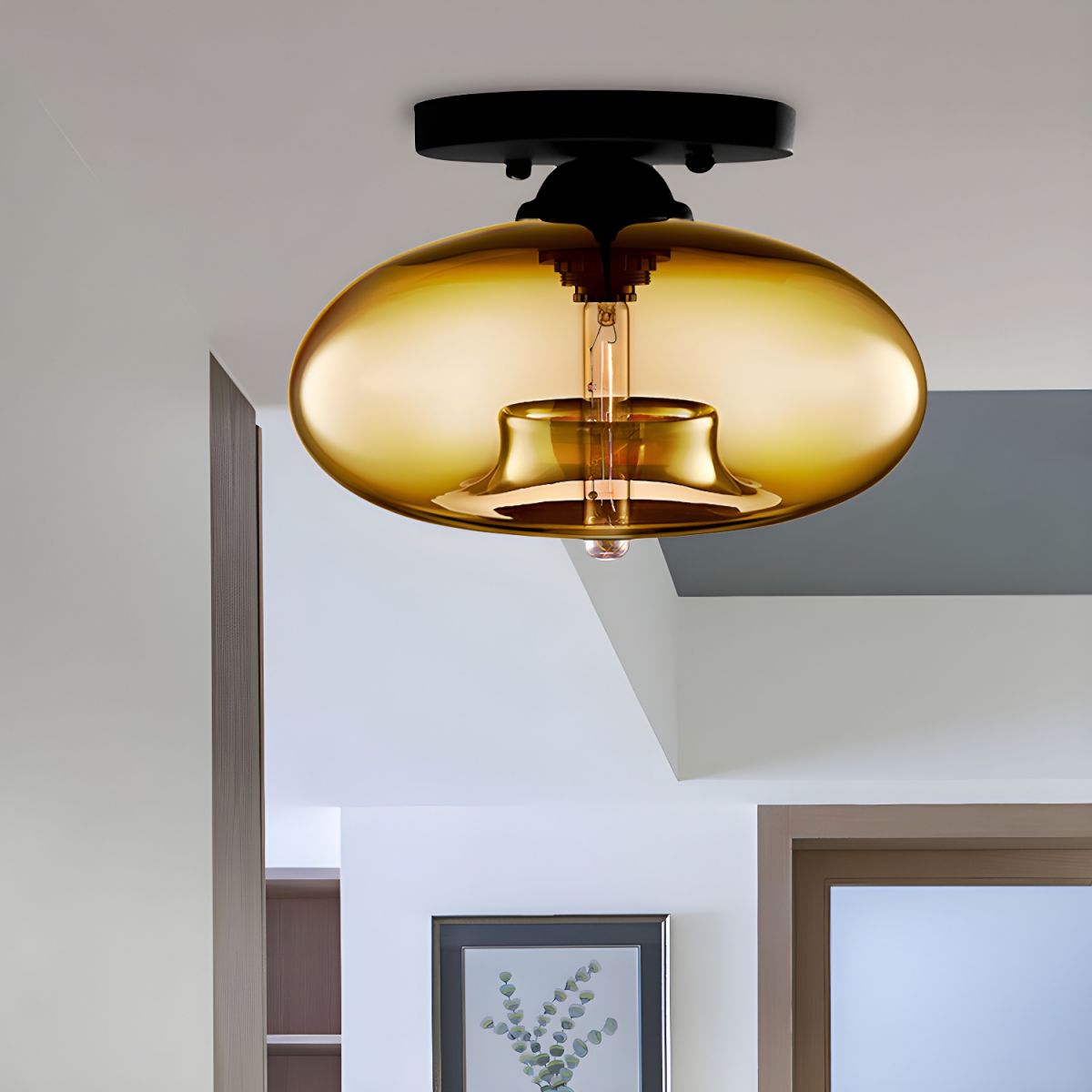 Industrial Oval Glass Shade Ceiling Light | Avelora
