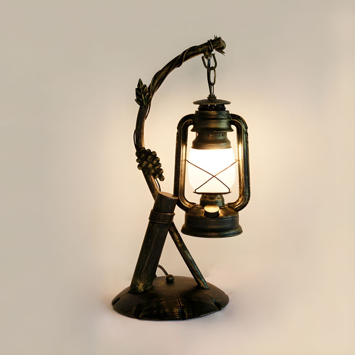 Industrial Table Lamp with Opal Glass Lantern | Gaviro