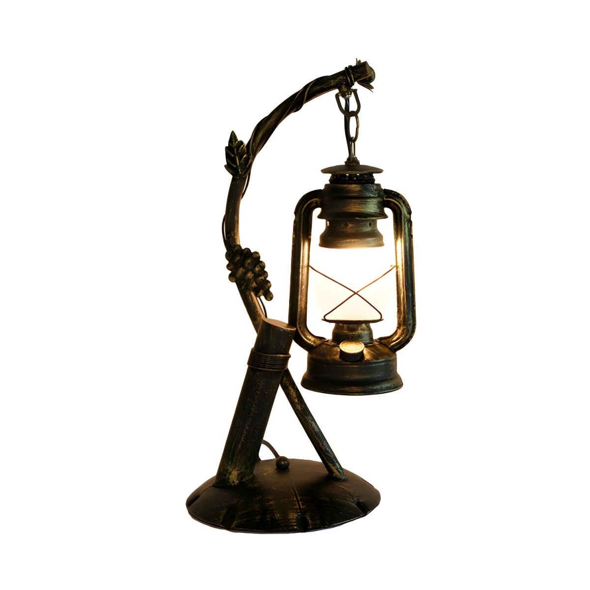 Industrial Table Lamp with Opal Glass Lantern | Gaviro