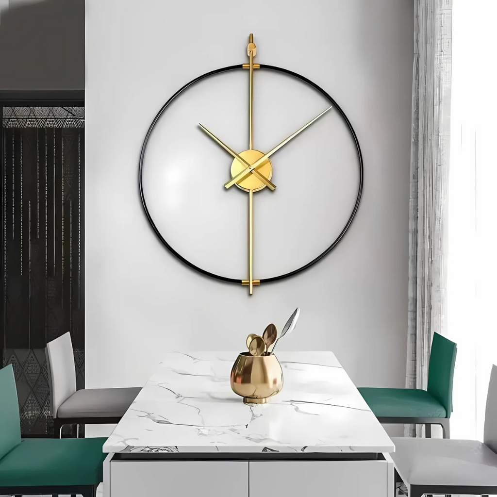 Iron Frame Vintage Style Wall Clock Black Gold Silent | Marvenco