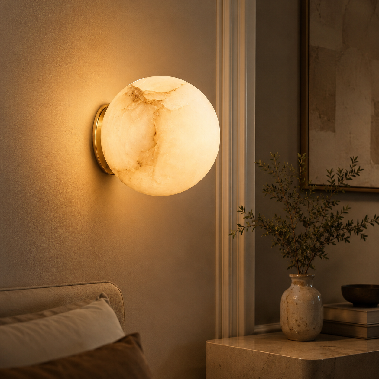 Japandi Alabaster Globe Wall Sconce - Minimalist Light