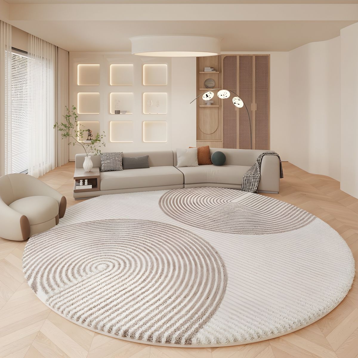 Lambswool Round Area Rug Nordic Circular Pattern Style | Doliven