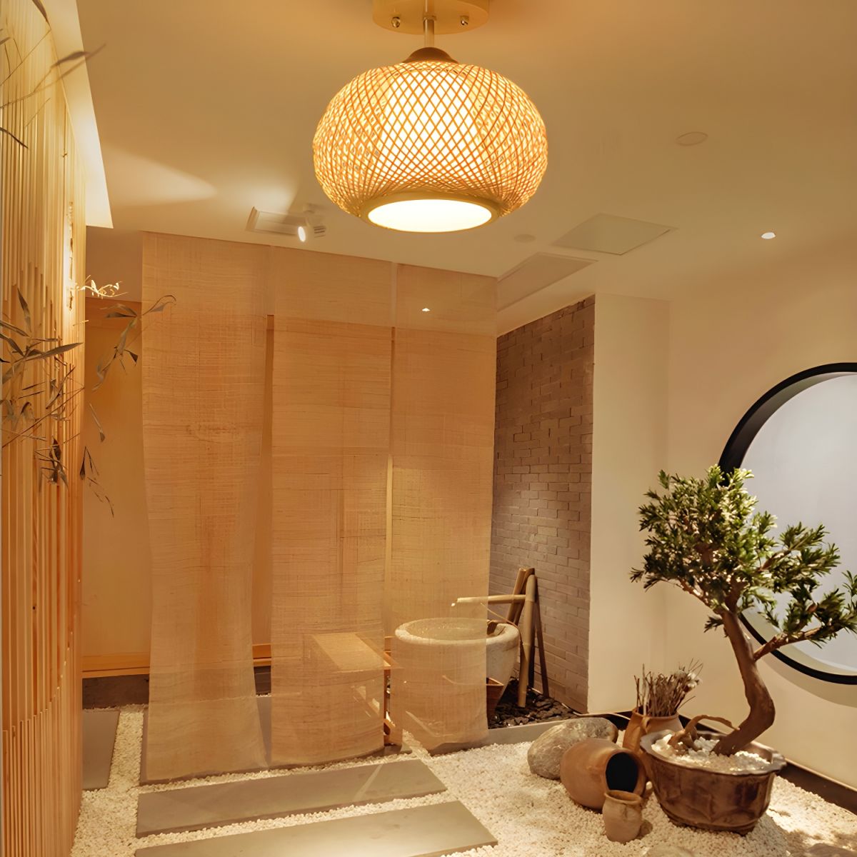 Modern Bamboo Semi Flush Ceiling Light Fixture | Velser