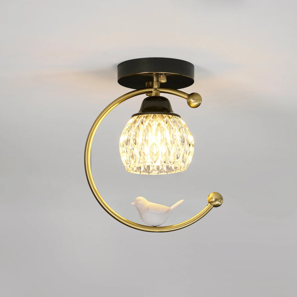 Modern Brass Ceiling Light with Ceramic Bird Accent | Narvyn