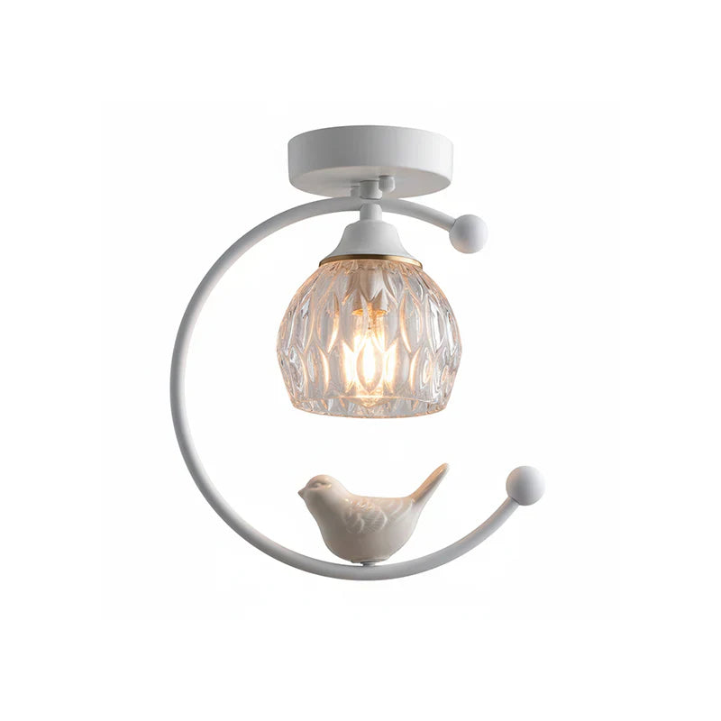 Modern Brass Ceiling Light with Ceramic Bird Accent | Narvyn