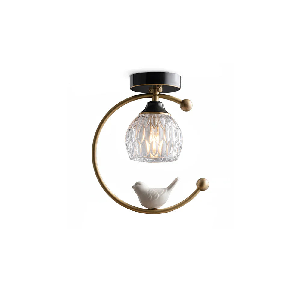 Modern Brass Ceiling Light with Ceramic Bird Accent | Narvyn