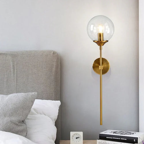 Brass Glass Globe Wall Light - Modern Interior Sconce