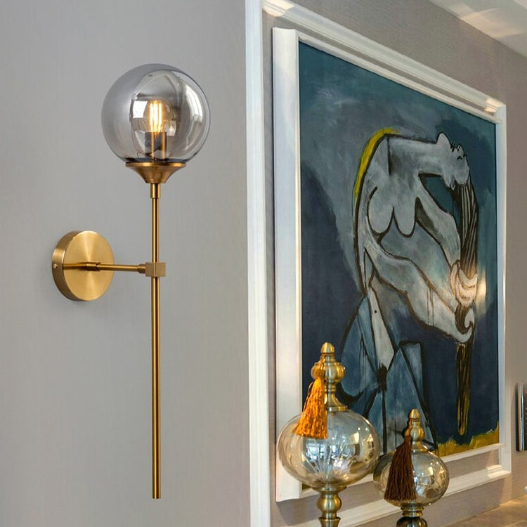 Modern Brass Glass Globe Interior Wall Light Fixture | Lumorin