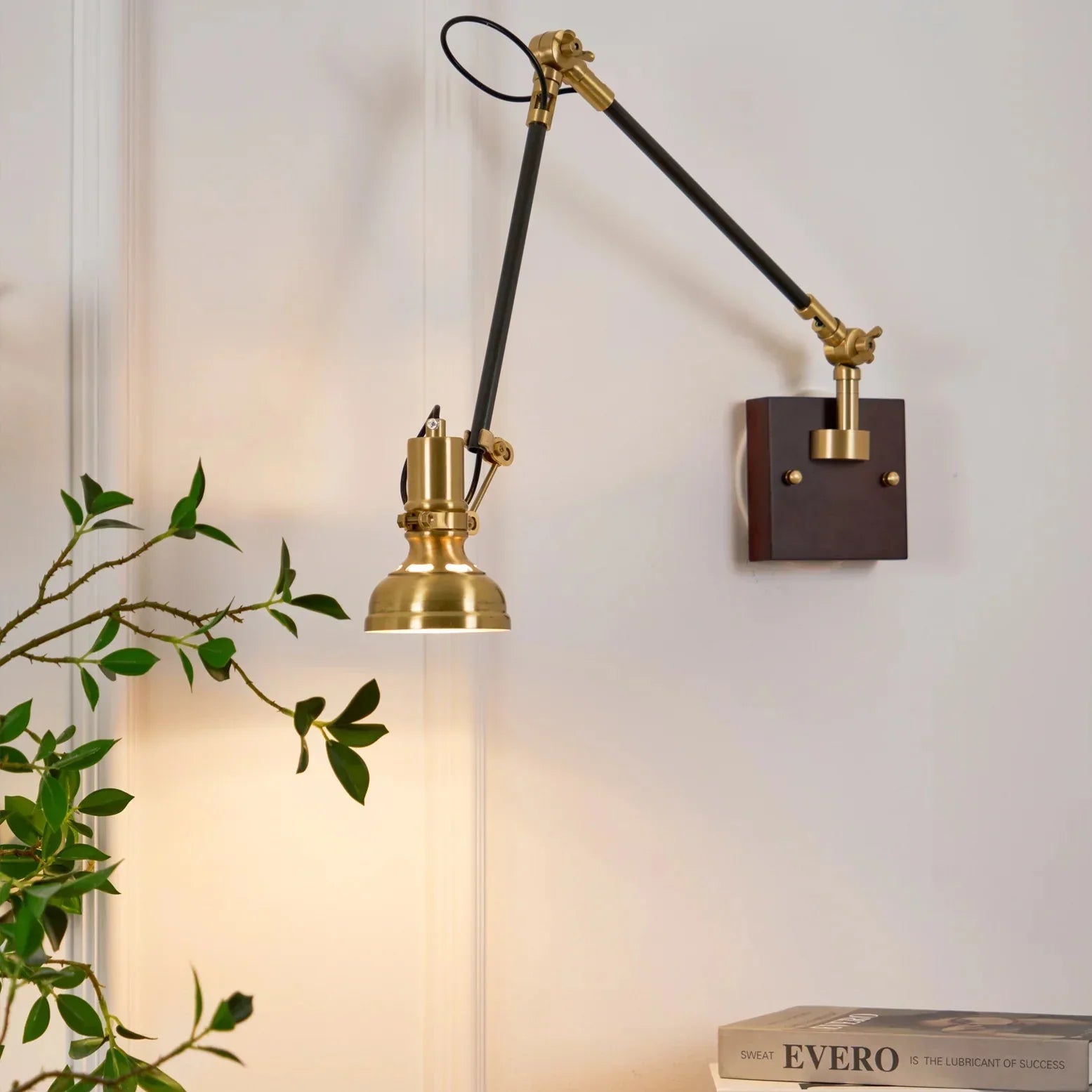 Modern Brass Wood Swing Arm Interior Wall Light | Sconcea