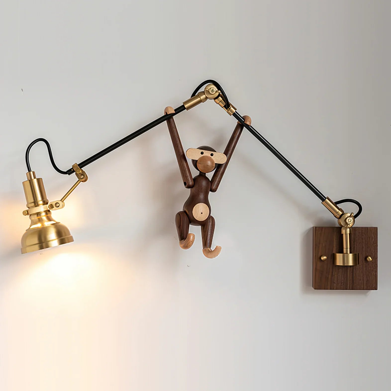 Modern Brass Wood Swing Arm Interior Wall Light | Sconcea