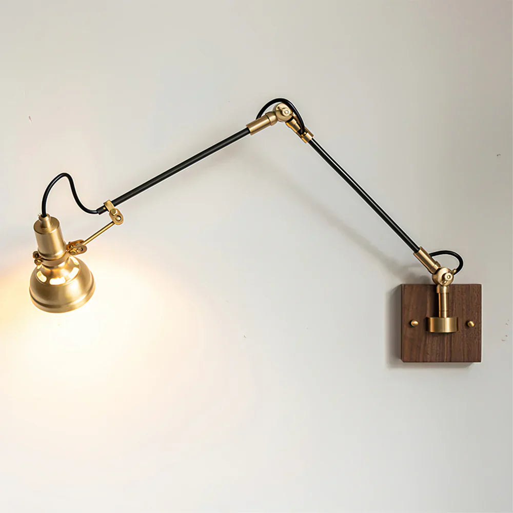 Modern Brass Wood Swing Arm Interior Wall Light | Sconcea