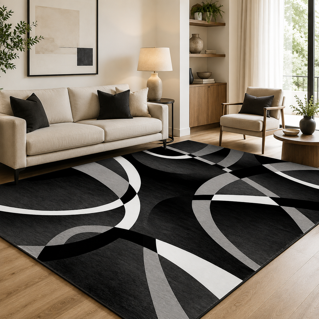 Modern Geometric Polyester Rectangular Area Rug | Drovane