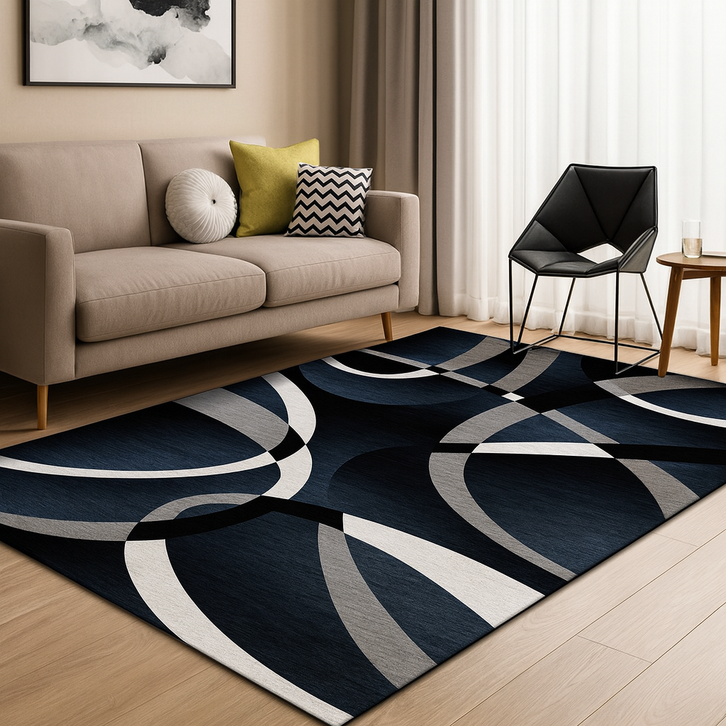 Modern Geometric Polyester Rug Rectangular Non Slip | Tervano