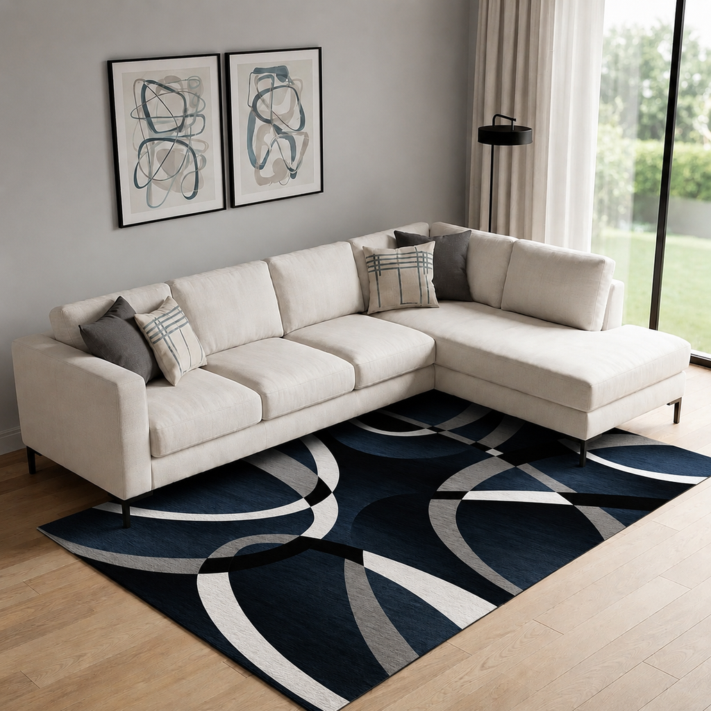 Modern Geometric Polyester Rug Rectangular Non Slip | Tervano