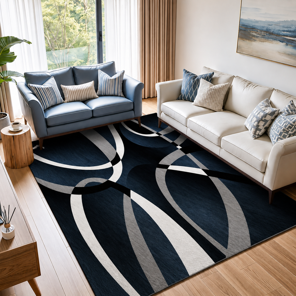 Modern Geometric Polyester Rug Rectangular Non Slip | Tervano