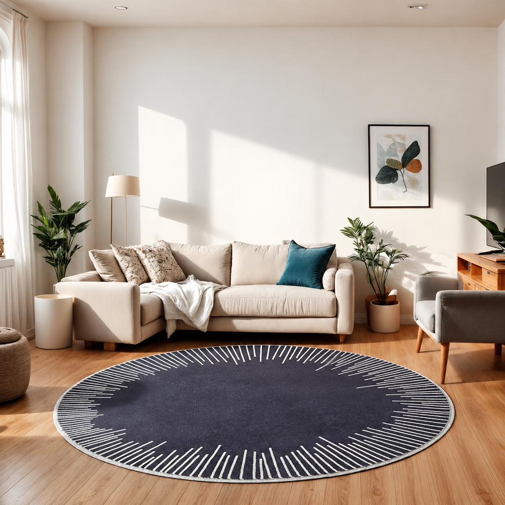 Modern Geometric Round Polyester Rug Anti Slip | Ravelle