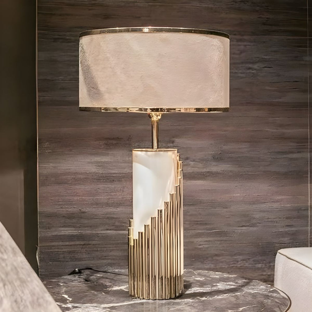 Modern Gold Table Lamp with Fabric Cylinder Shade | Luminara