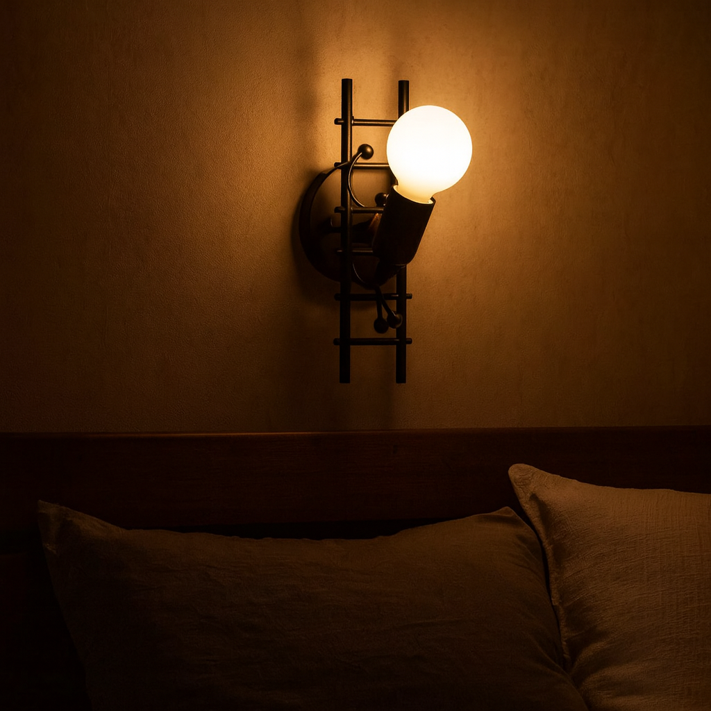 Modern Industrial Wood and Metal Figure Wall Light | Denrix