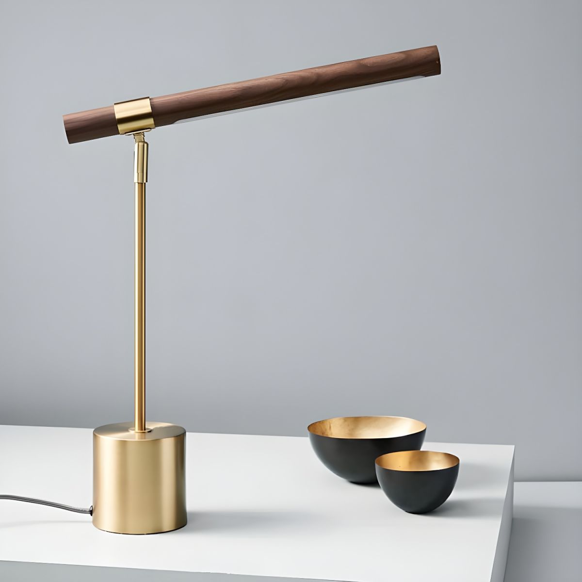 Modern LED Table Lamp Gold Metal Base White Shade | Loomina