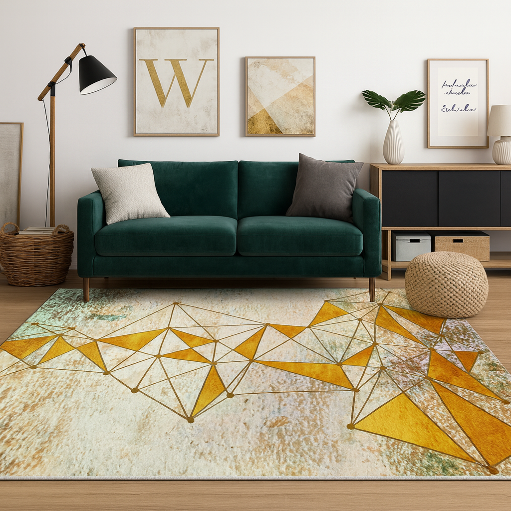 Modern Living Room Rug with Golden Geometric Design | Varelio