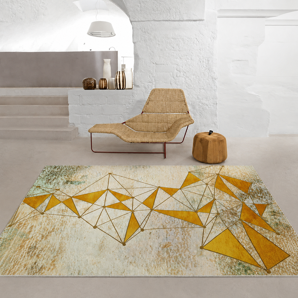 Modern Living Room Rug with Golden Geometric Design | Varelio