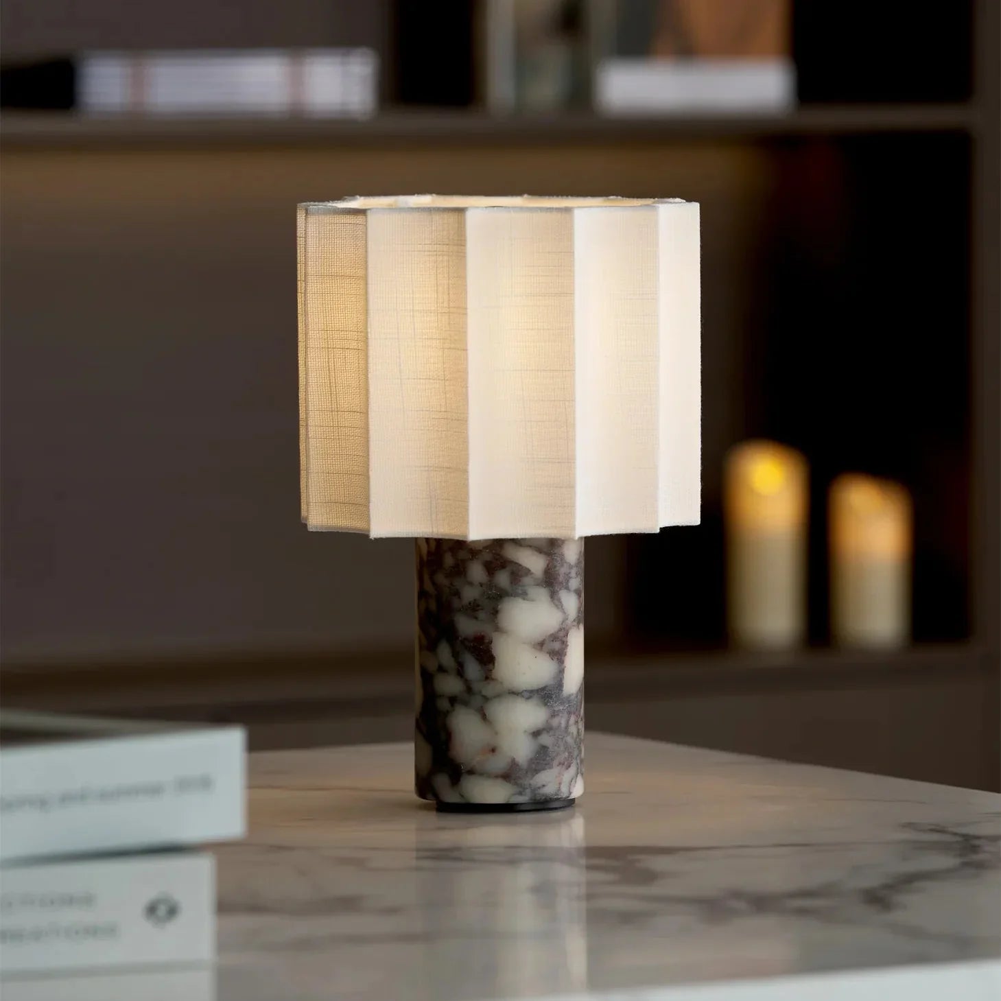Modern Marble Base Table Lamp with Fabric Shade | Lumeris