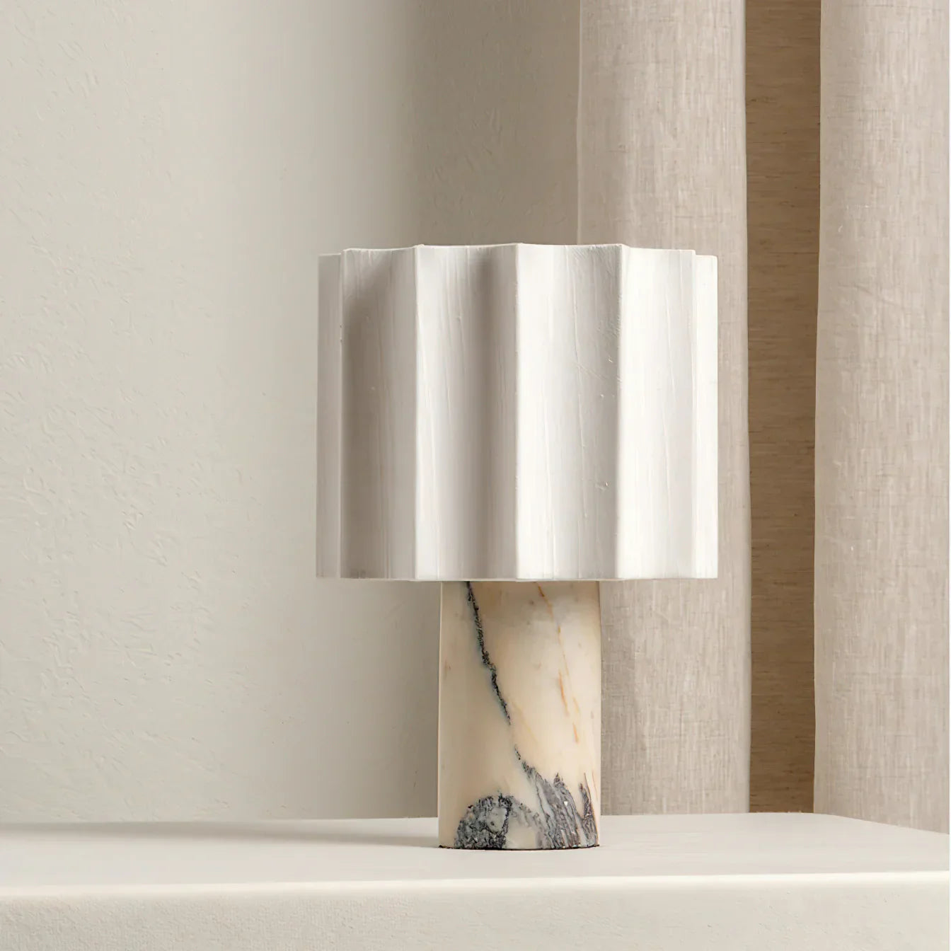 Modern Marble Base Table Lamp with Fabric Shade | Lumeris