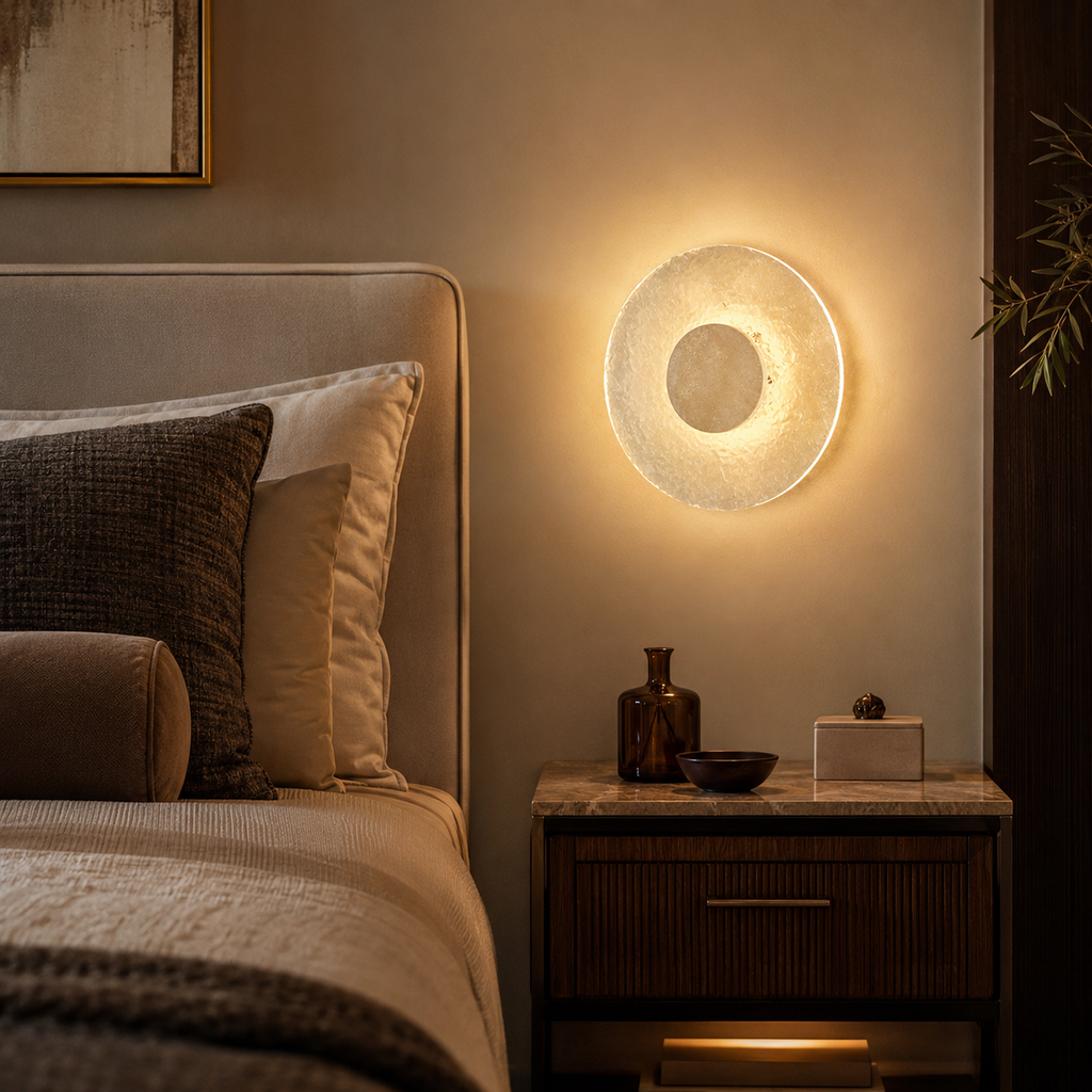 Modern Round Acrylic Travertine LED Wall Lamp Light | Melvrix