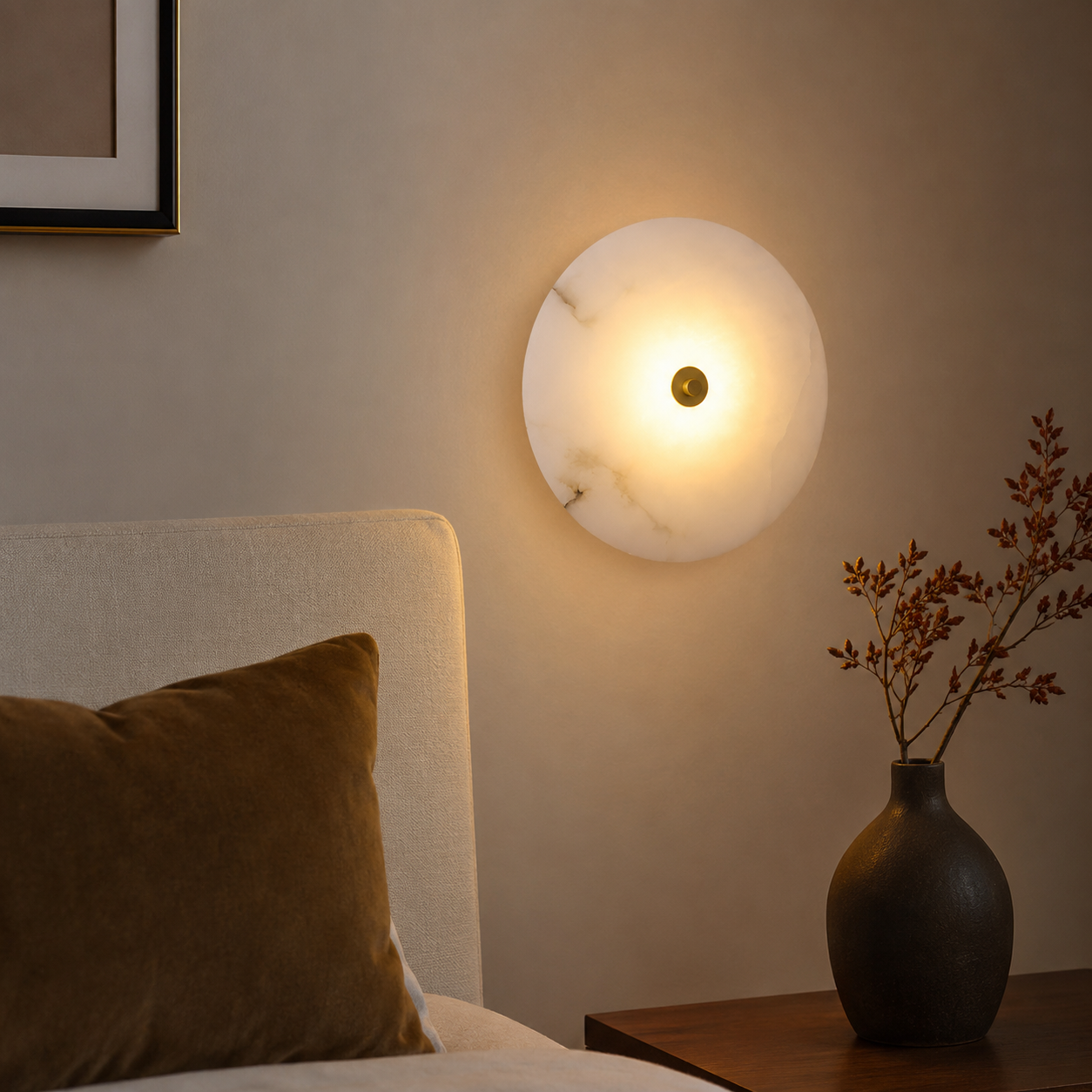 Round Marble Alabaster Wall Light - Modern Sconce