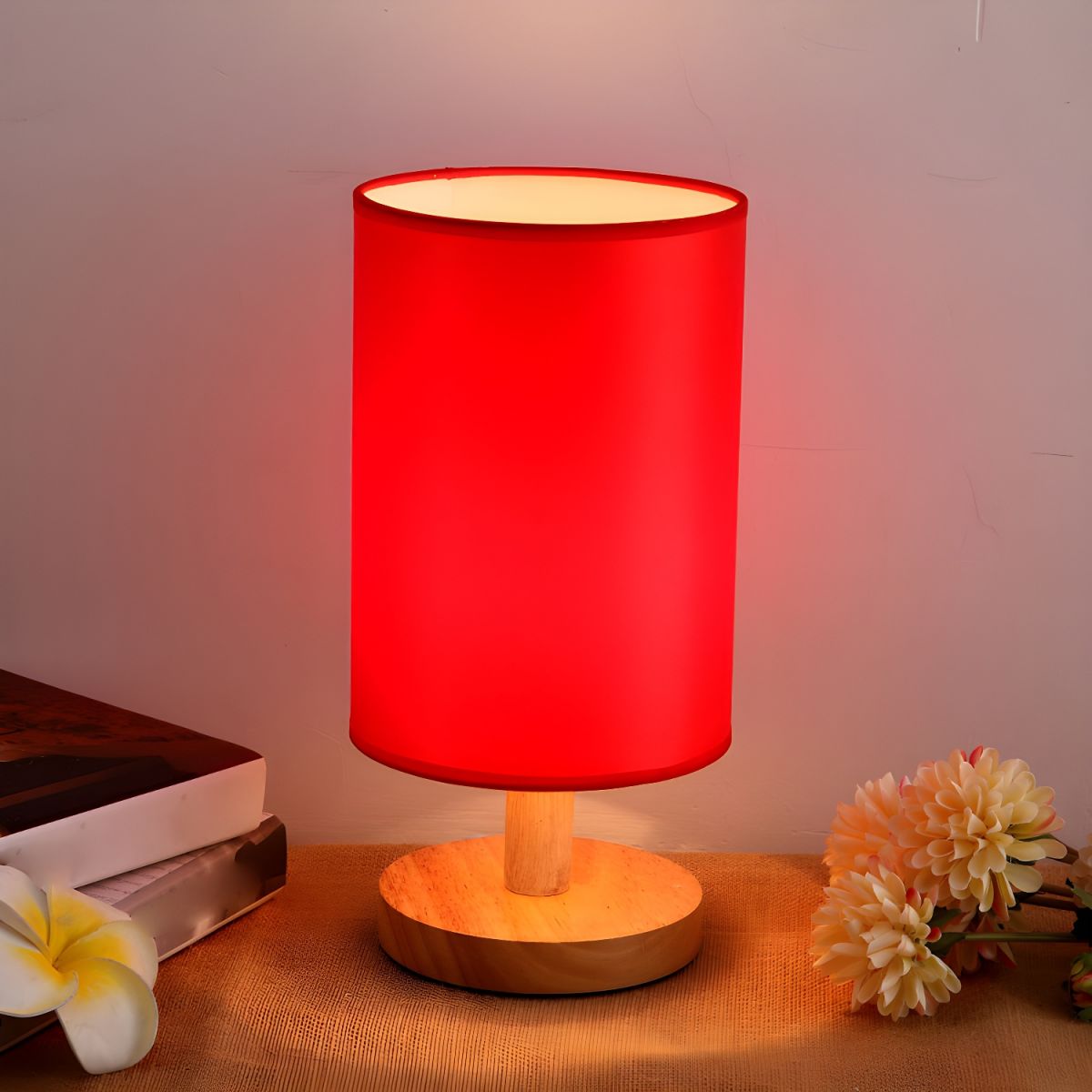 Modern Table Lamp with Solid Wood Base Fabric Shade | Quirdan
