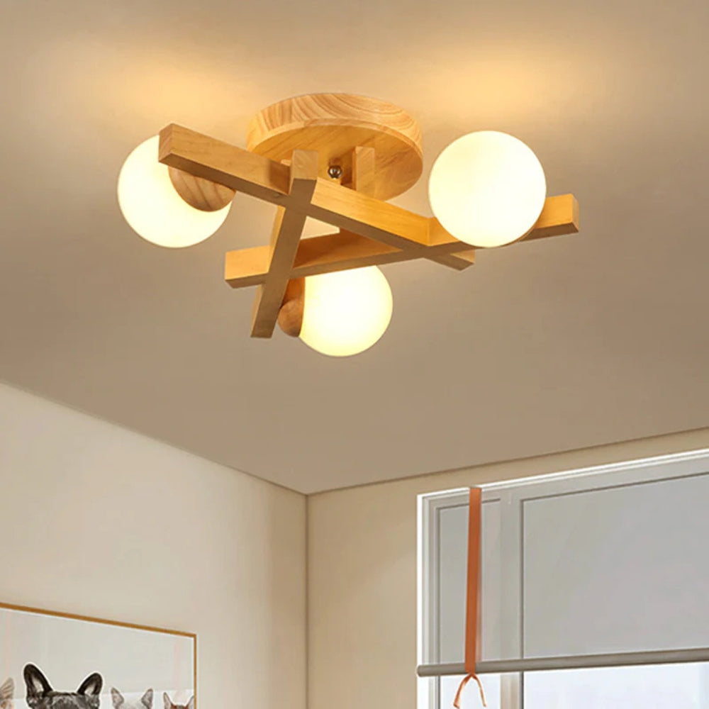 Modern Wooden Crossed Line Ceiling Light Fixture | Lumvis