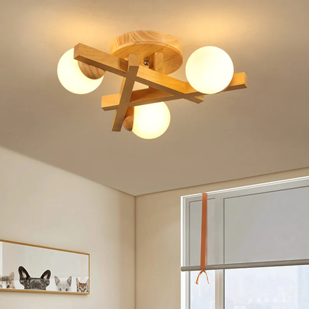 Modern Wooden Crossed Line Ceiling Light Fixture | Lumvis