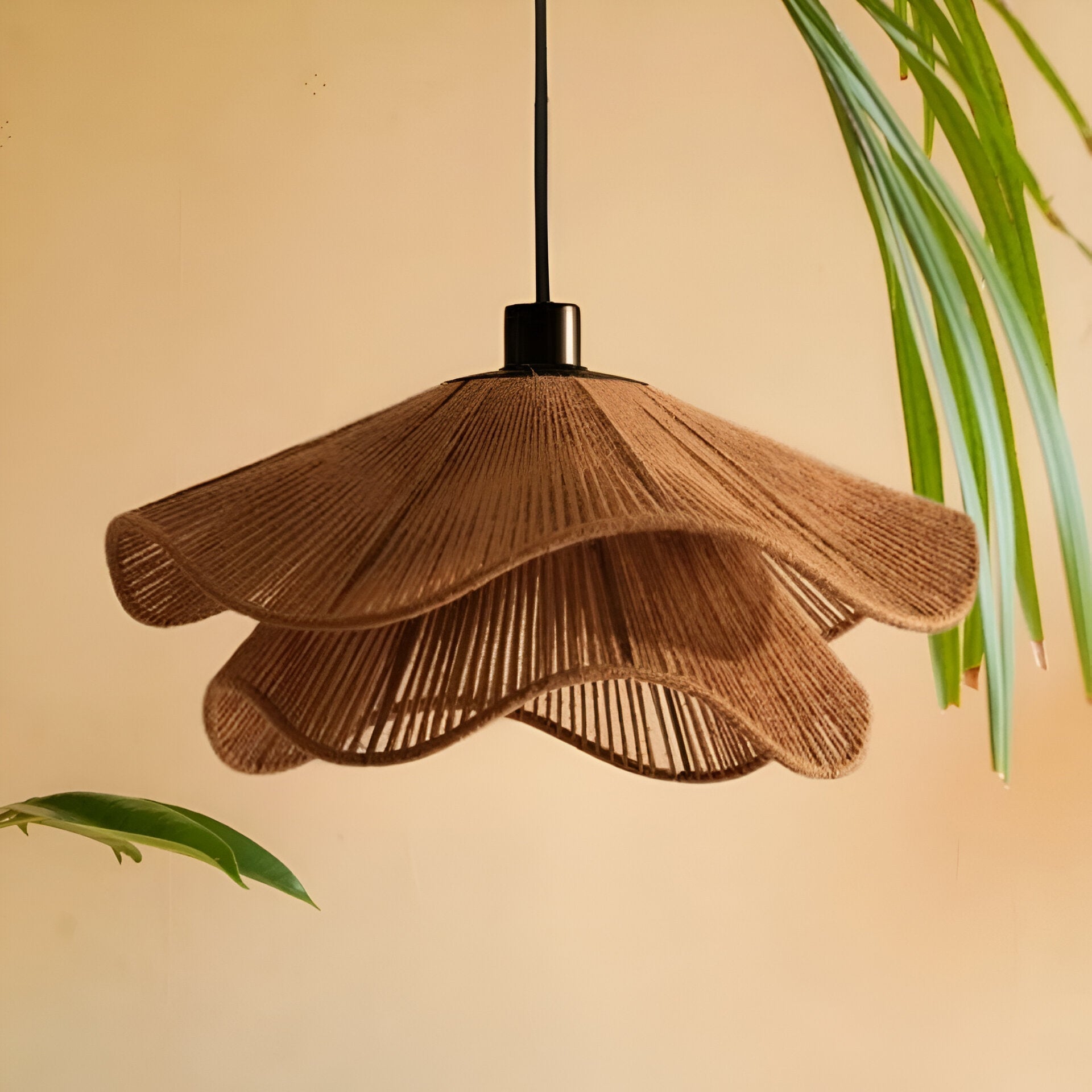 Natural Jute Boho Pendant Light for Modern Spaces | Venora