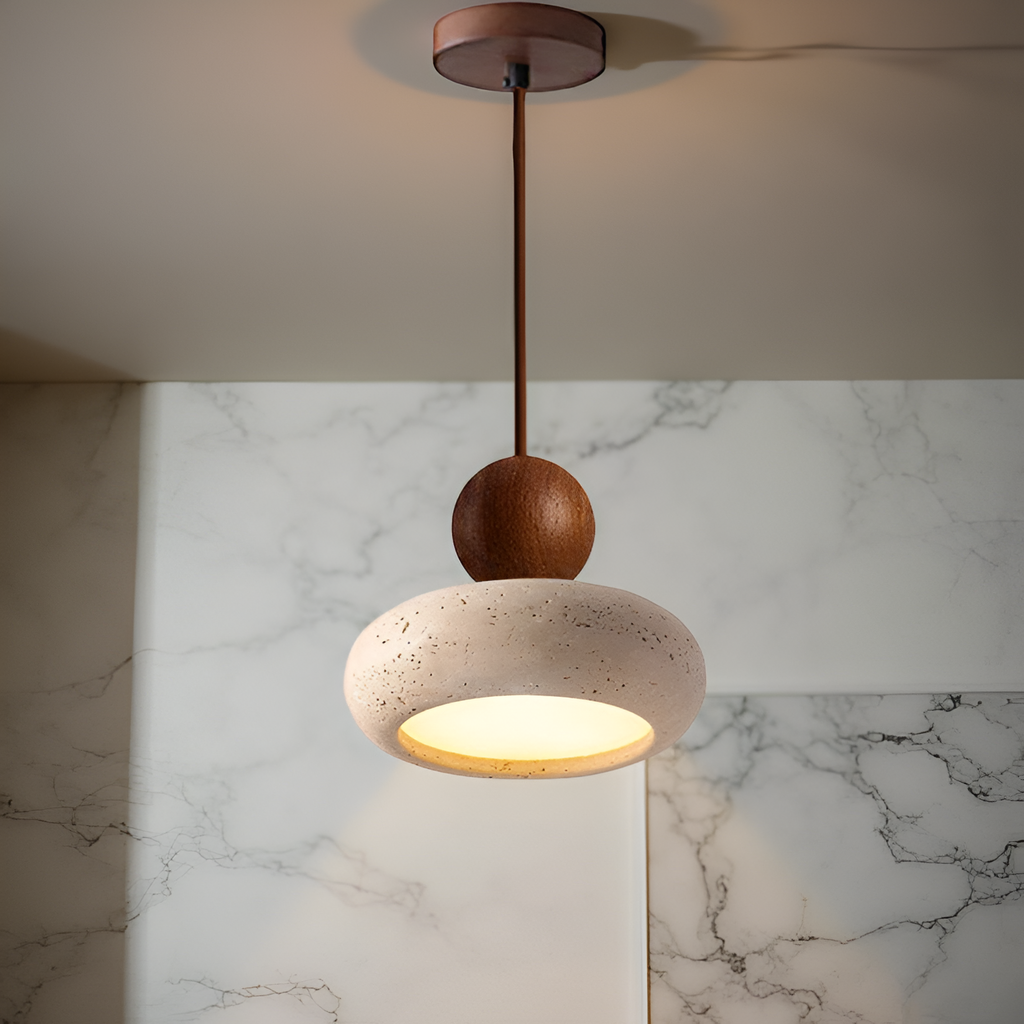 Natural Travertine Pendant Light Retro Wabi Style | Mariel