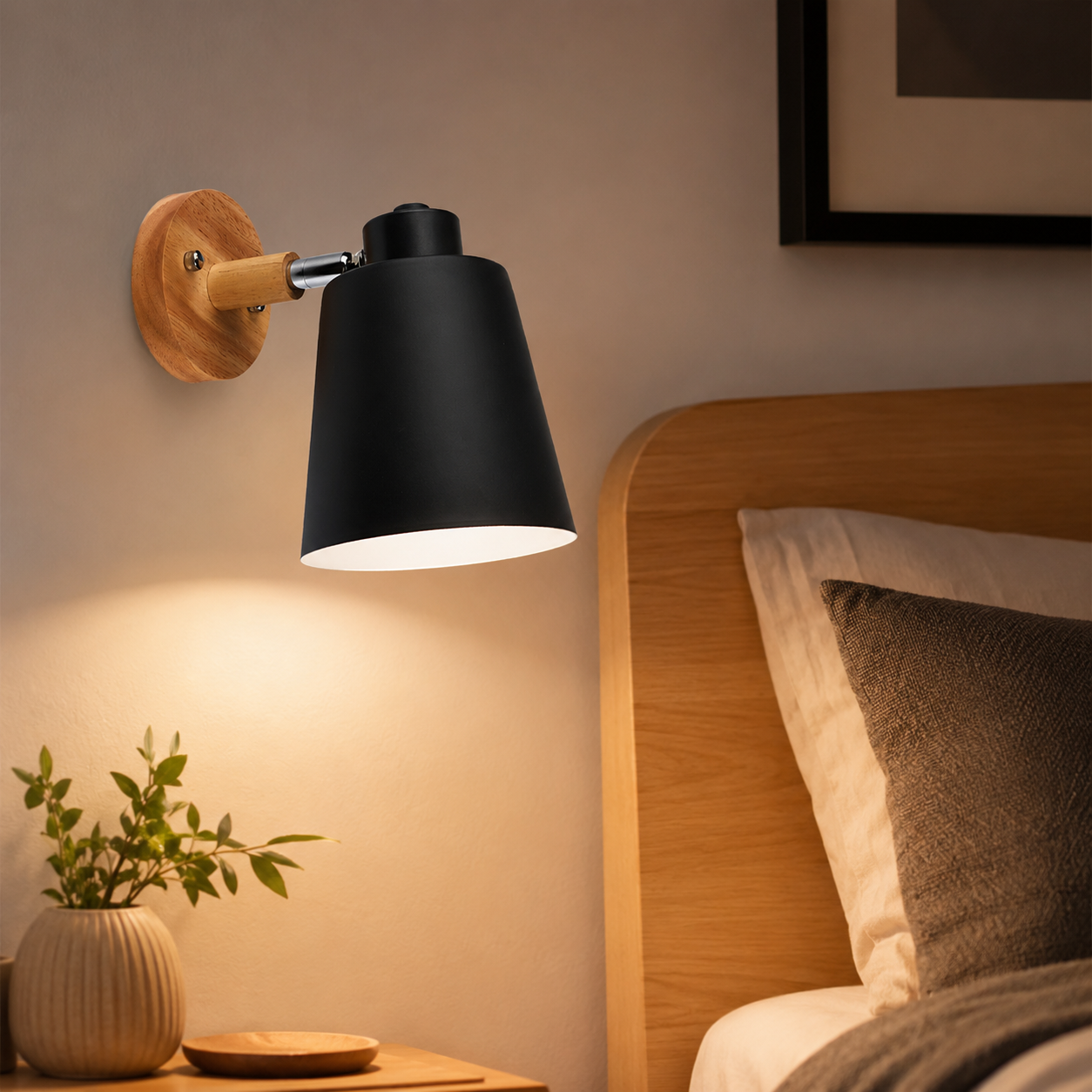 Nordic Adjustable Metal LED Wall Light with Wood Shade | Beamora