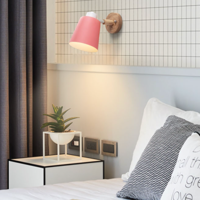 Nordic Adjustable Metal LED Wall Light with Wood Shade | Beamora