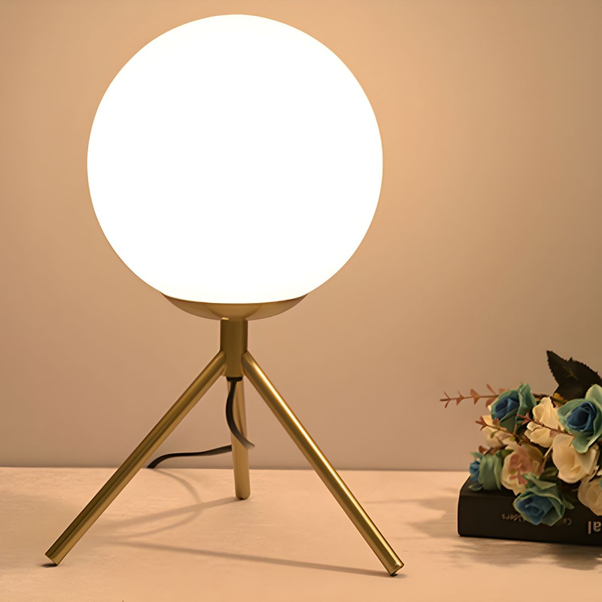 Nordic Glass Globe Table Lamp with Gold Tripod Base | Ordala