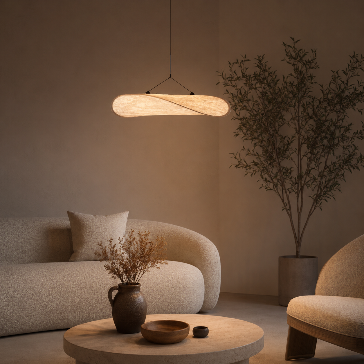 Nordic Japandi Silk Shade Pendant Light Soft Glow | Norlix