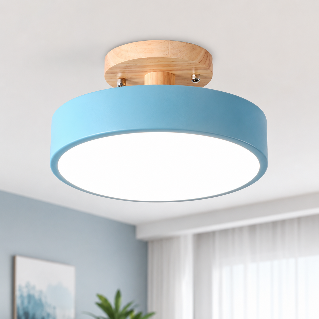 Nordic LED Ceiling Light with Wood Canopy Flush Mount | Linora