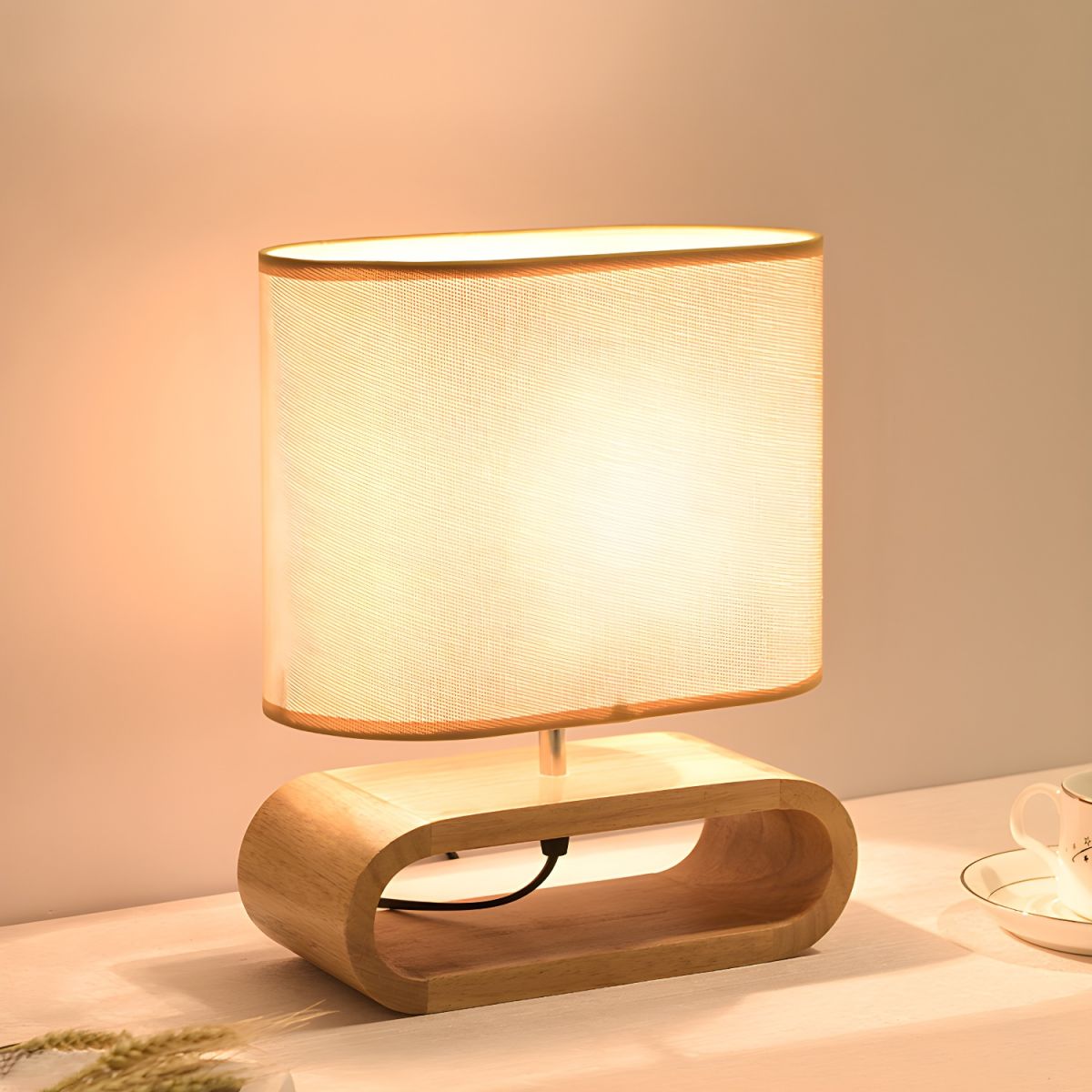 Nordic Wood Base Table Lamp with Fabric Shade | Lumirae