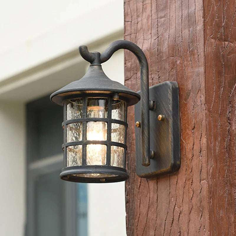 Outdoor Seeded Glass Lantern Wall Light Rustic Mount | Arleno