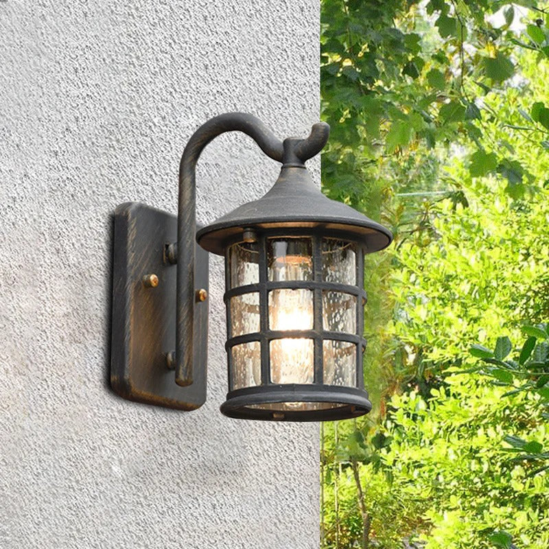 Outdoor Seeded Glass Lantern Wall Light Rustic Mount | Arleno