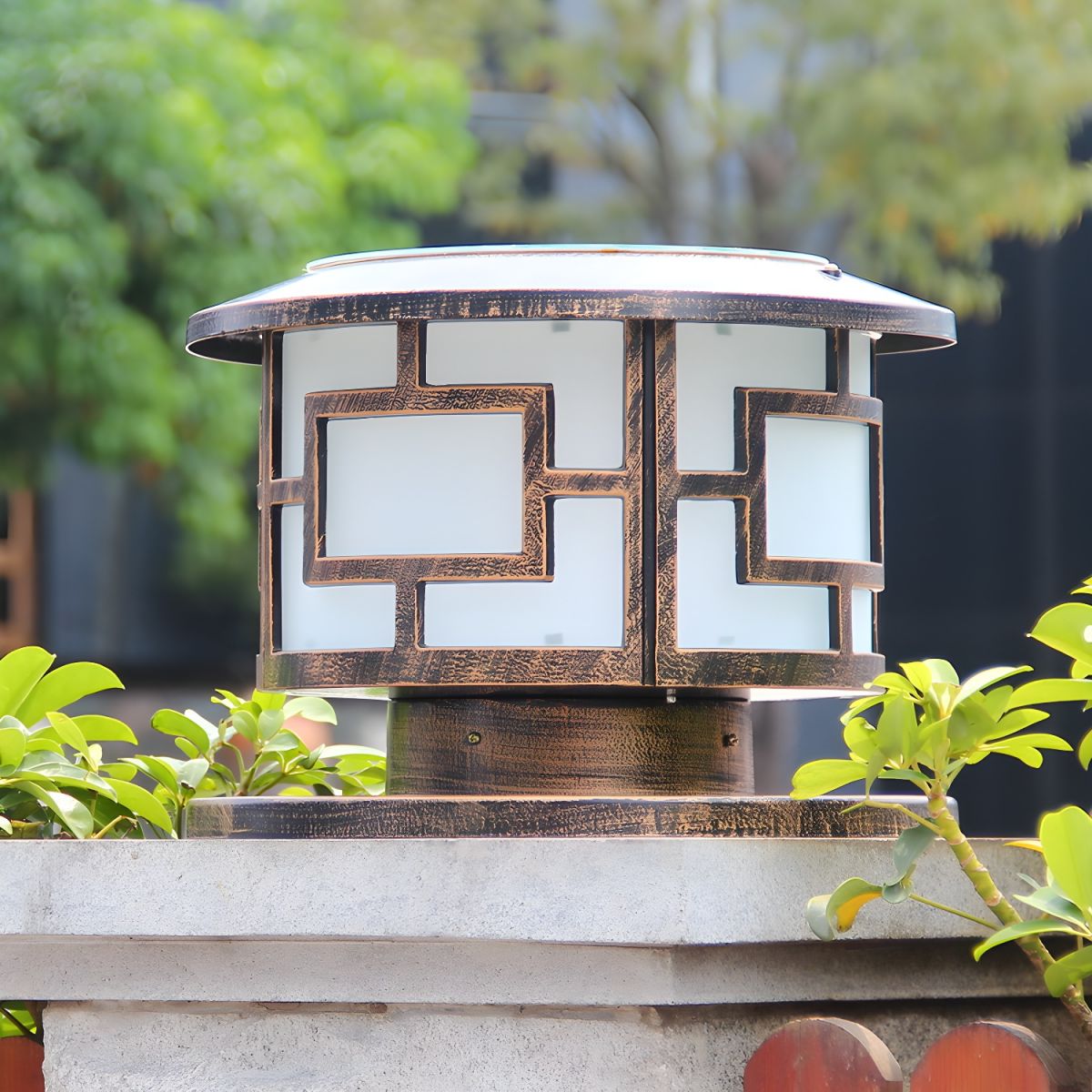 Outdoor Solar Metal Round Light Bronze Finish Modern | Harnico