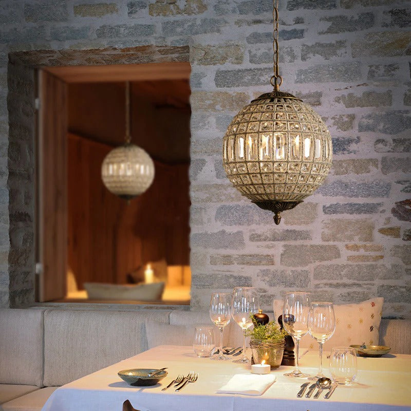 Pendant Crystal Globe Light French Country Brass Finish | Velina