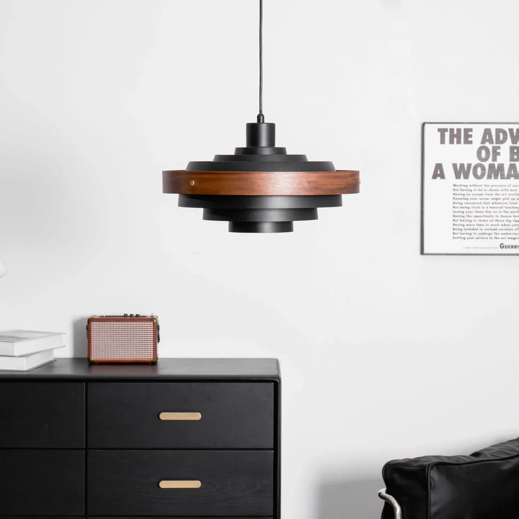 Pendant Light Swing Arm Wood Metal Industrial Design | Melorae