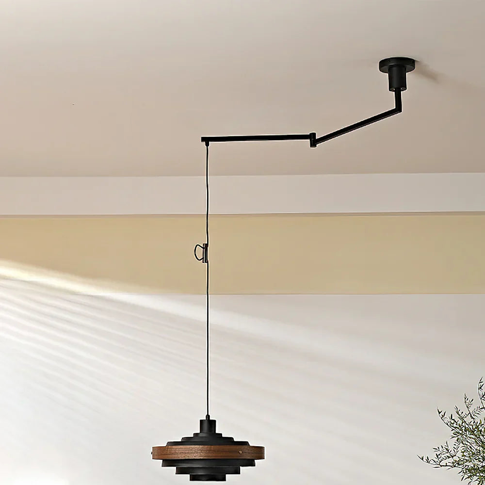 Pendant Light Swing Arm Wood Metal Industrial Design | Melorae