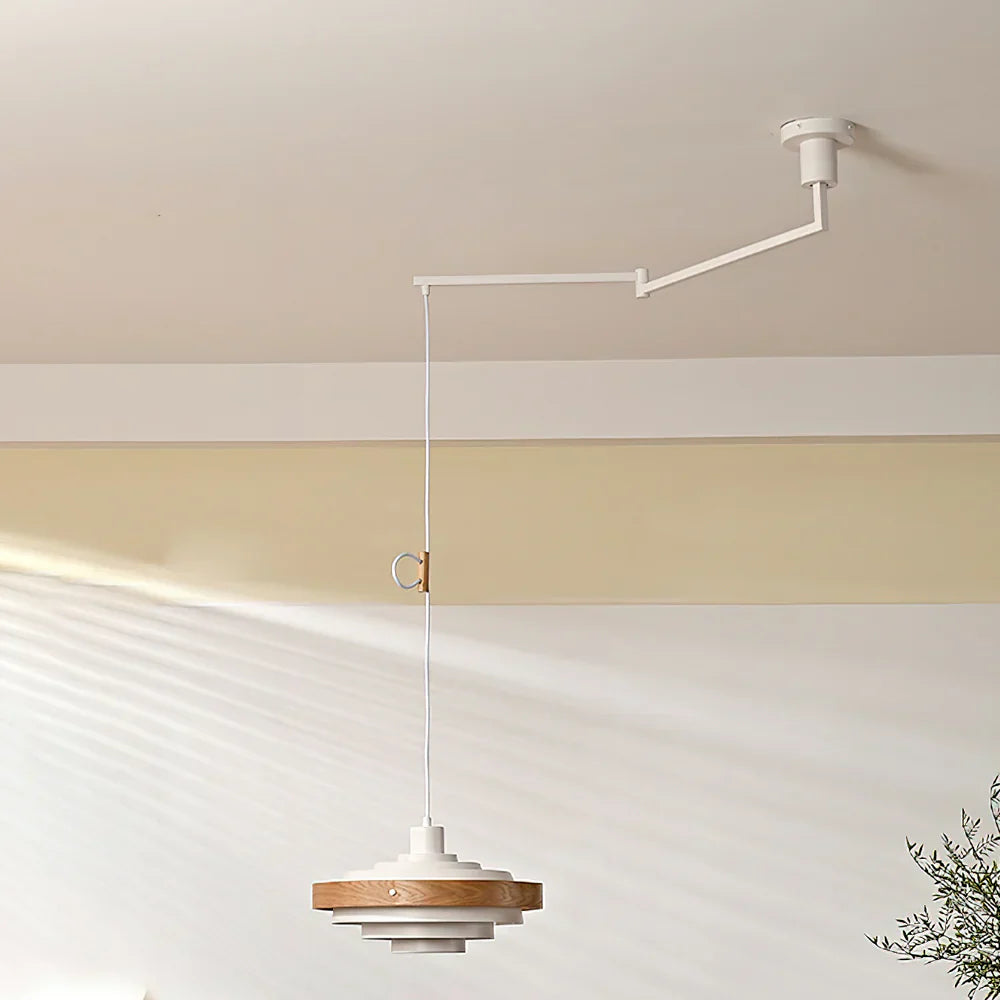 Pendant Light Swing Arm Wood Metal Industrial Design | Melorae