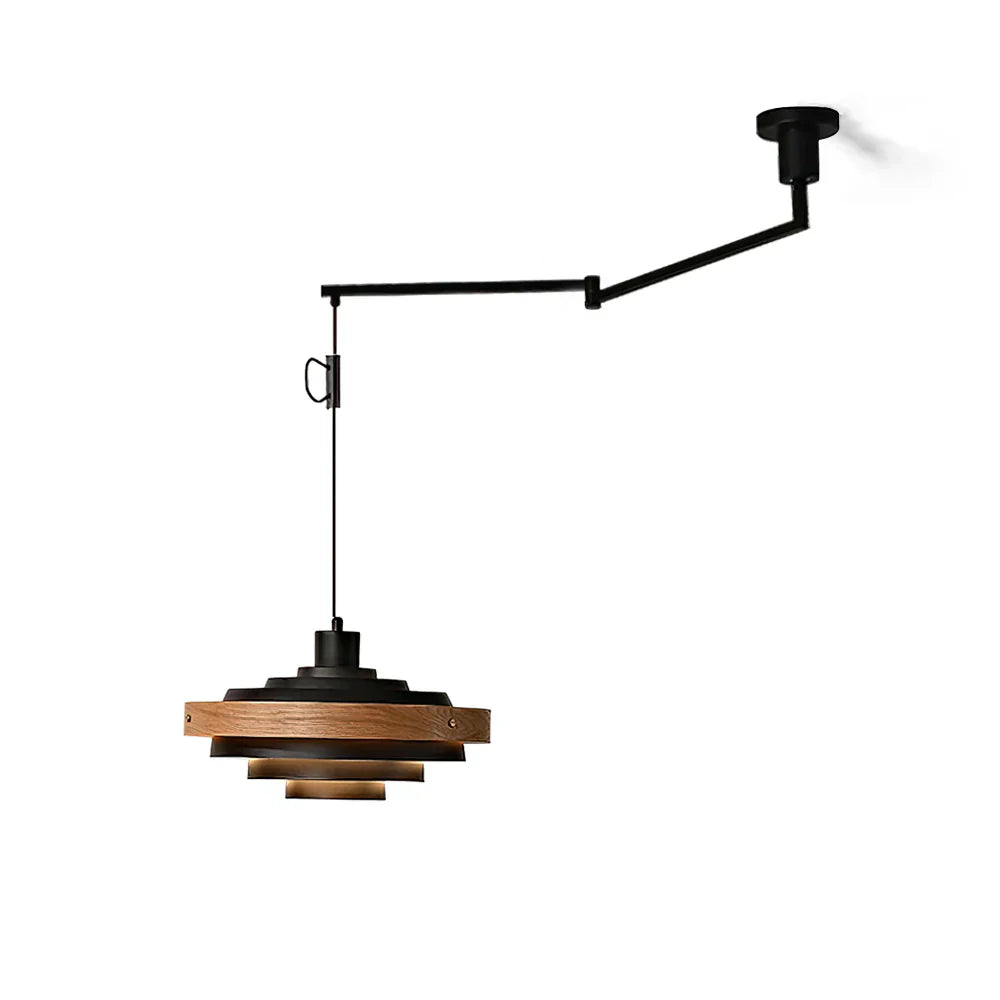 Pendant Light Swing Arm Wood Metal Industrial Design | Melorae