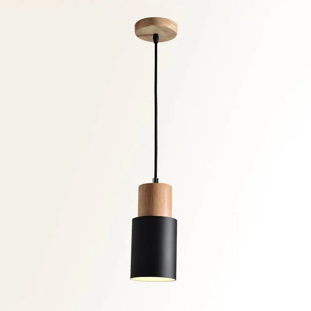 Pendant Light Wood Accent LED Nordic Cylinder Style | Delvara
