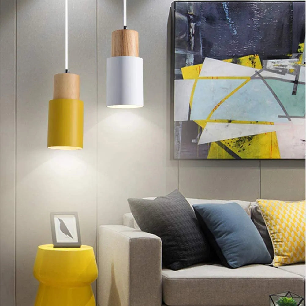 Pendant Light Wood Accent LED Nordic Cylinder Style | Delvara